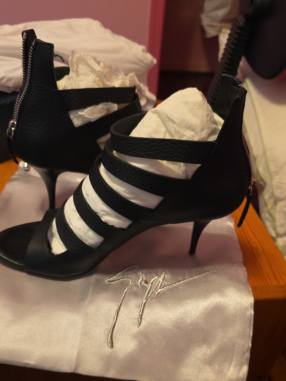 Giuseppe Zanotti Black Strappy High Heel Sandals with Back Zip